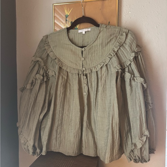 Olivaceous Tops - 5 for $25 • Olivaceous Sage Ruffled Blouse